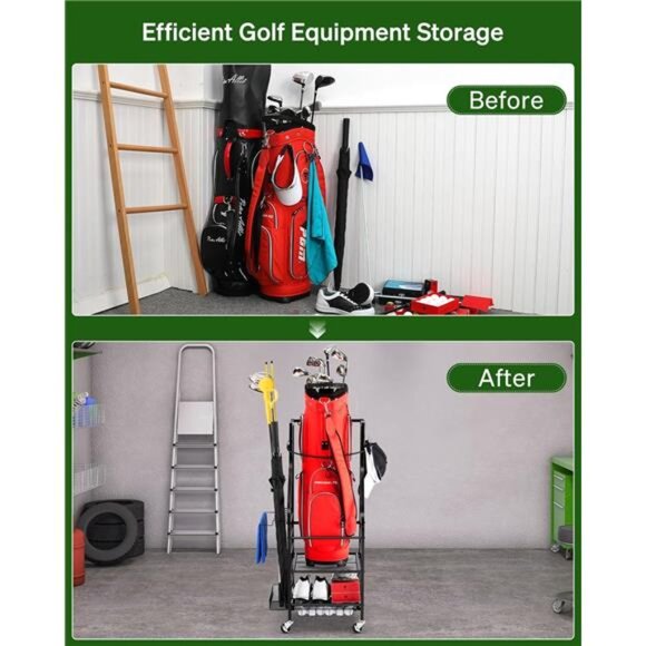 Golf Bags Storage Garage Organizer - Golf Bag Stand Fit Single Golf Bags - Picture 5 of 7